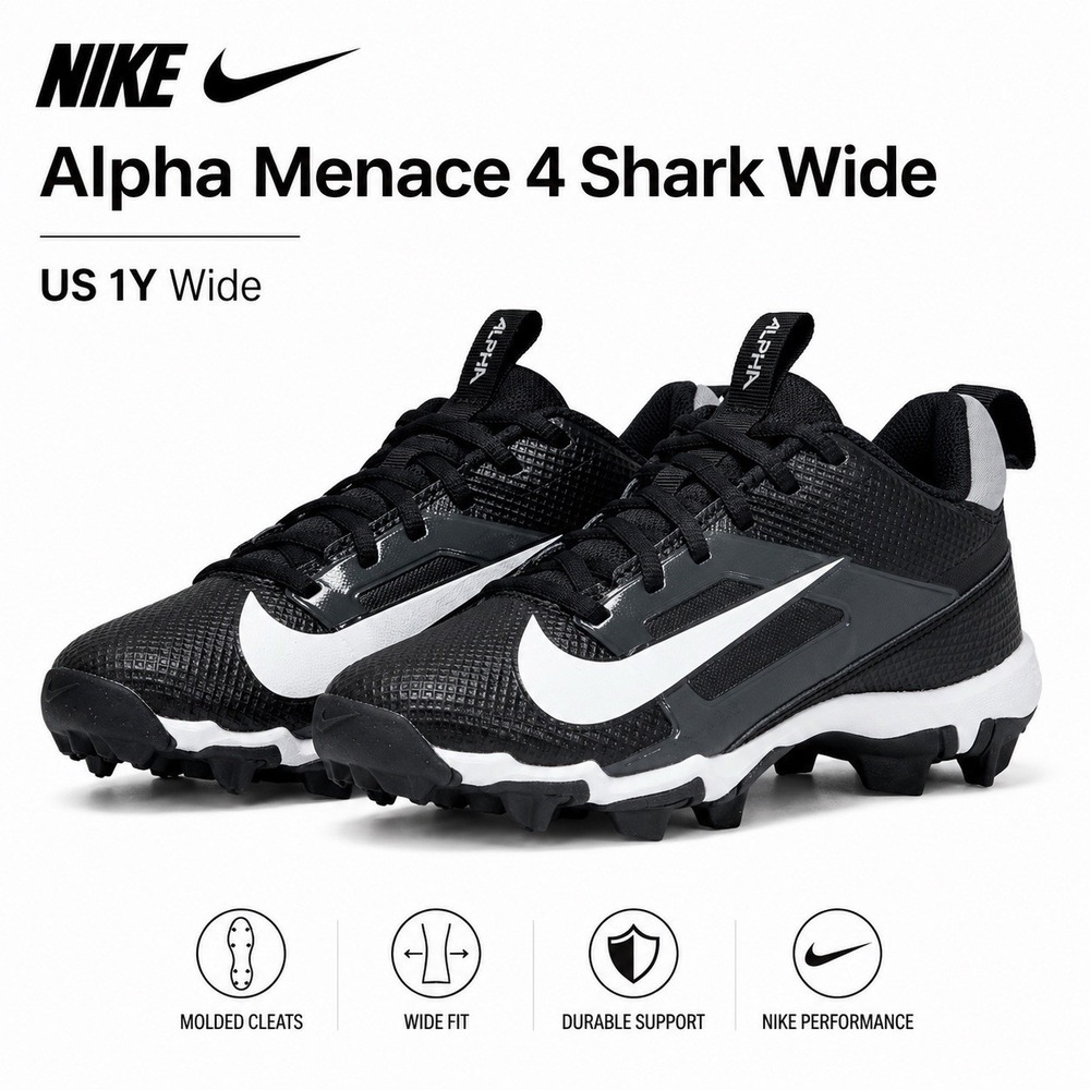 Nike Alpha Menace 4 Shark Wide Football Cleats Boys 1Y Black FQ4016-001